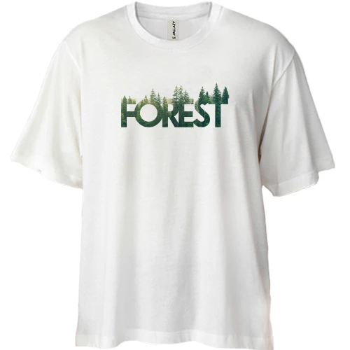 Футболка двонитка Oversize, Білий, зі стилізованим написом Ліс (Forest)