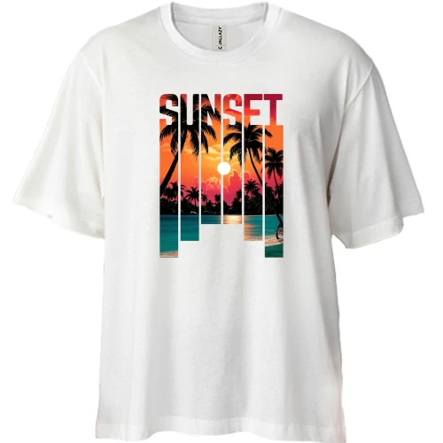 Футболка двонитка Oversize, Білий, Sunset (2)