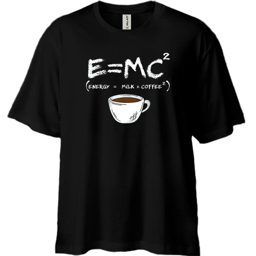 Футболка двунитка Oversize, Черный, E=MC2 (Energy = Milk x Coffee)