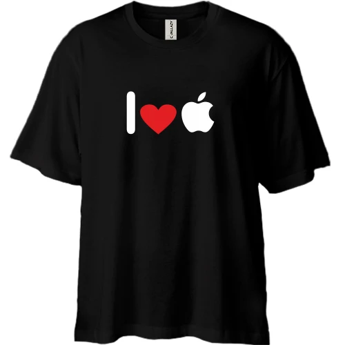 Футболка двонитка Oversize, Чорний, I love apple