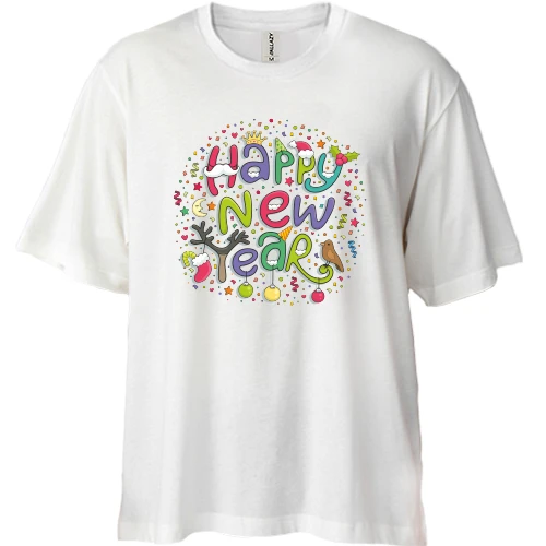 Футболка двунитка Oversize, Белый, Happy New Year (2)