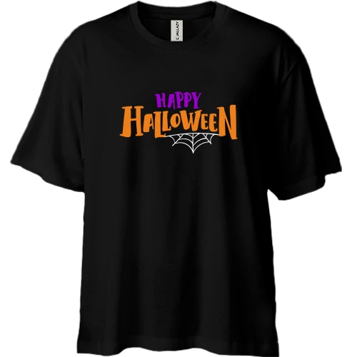 Футболка двунитка Oversize, Черный, Happy Halloween (надпись)
