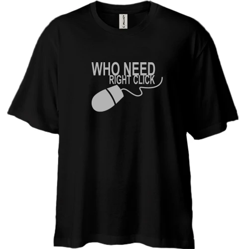Футболка двонитка Oversize, Чорний, Who Needs Right Click
