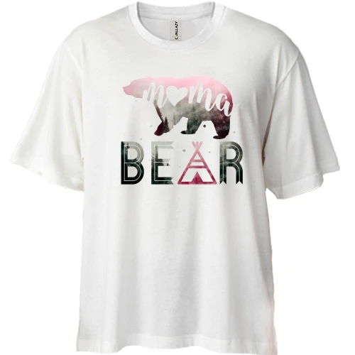Футболка двунитка Oversize, Белый, с медведицей Mama bear