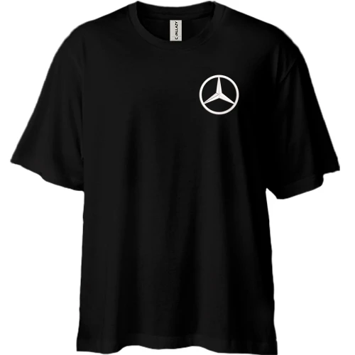 Футболка двунитка Oversize, Черный, Mercedes с вышитым логотипом