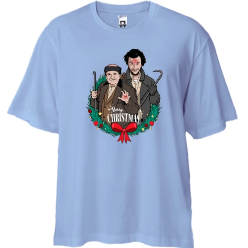 Футболка двунитка Oversize, Синий, Merry Christmas (Грабители Один Дома)