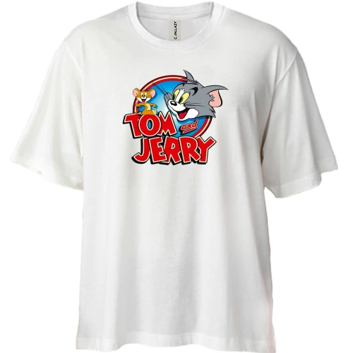 Футболка двонитка Oversize, Бежевий, Tom and Jerry