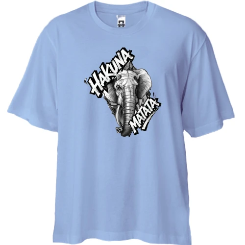 Футболка двунитка Oversize, Синий, со слоном Hakuna Matata