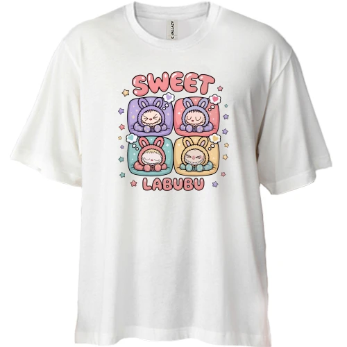 Футболка двунитка Oversize, Белый, Sweet Labubu