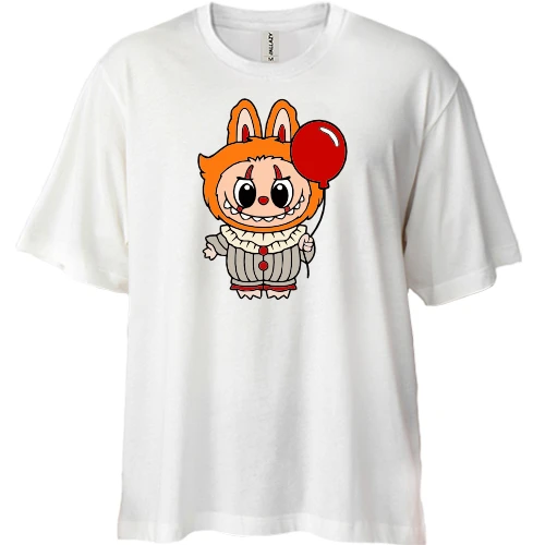 Футболка двонитка Oversize, Білий, Labubu Pennywise