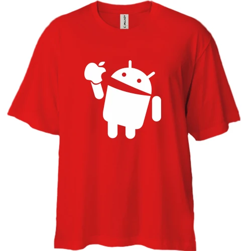 Футболка двонитка Oversize, Червоний, Apple VS Android.