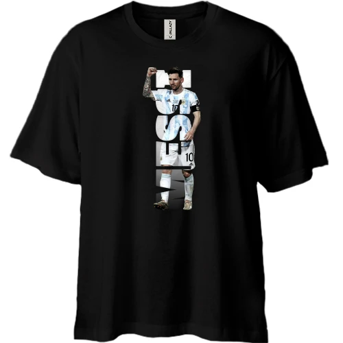 Футболка двонитка Oversize, Чорний, Messi