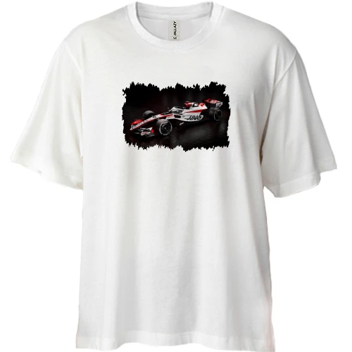 Футболка двунитка Oversize, Белый, Болид HAAS F1