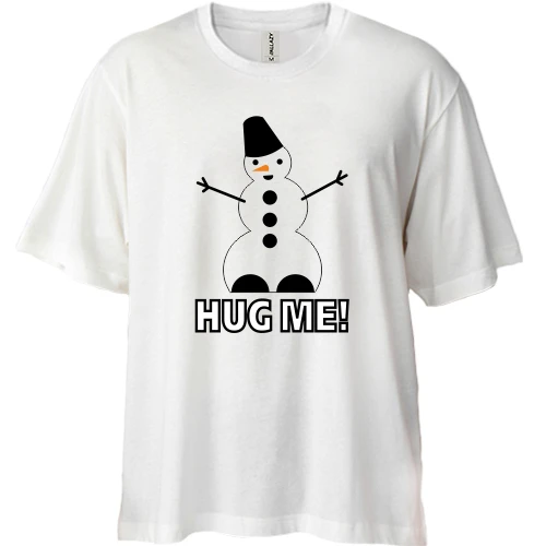 Футболка двунитка Oversize, Белый, со снеговиком Hug me!