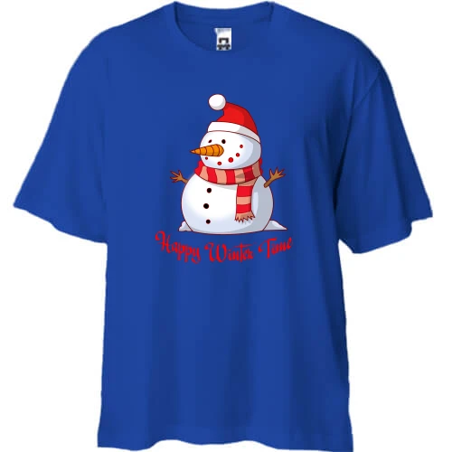 Футболка двунитка Oversize, Синий, Happy winter time