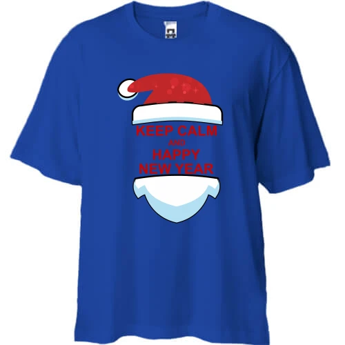 Футболка двонитка Oversize, Синій, Ceep calm and happy New Year