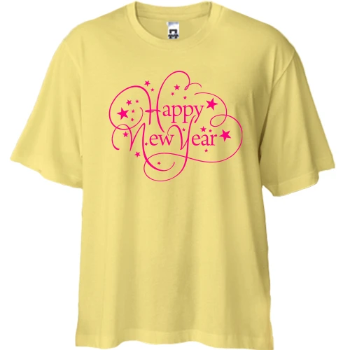 Футболка двонитка Oversize, Жовтий, Happy New Year (зірки)
