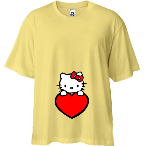 Футболка двунитка Oversize, Желтый, Kitty с сердцем