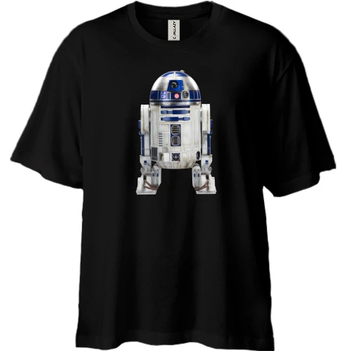 Футболка двунитка Oversize, Черный, с рисунком робота R2 D2