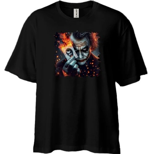 Футболка двунитка Oversize, Черный, Joker (в огне)