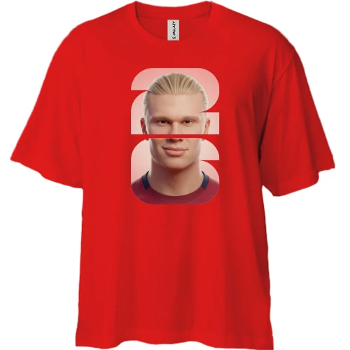 Футболка двунитка Oversize, Красный, Erling Haaland