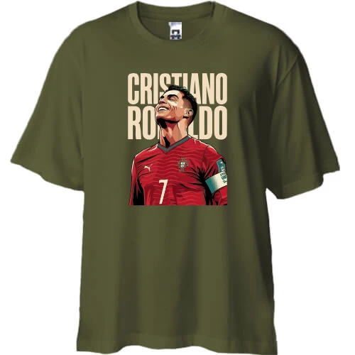 Футболка двонитка Oversize, Хакі, з принтом «Cristiano Ronaldo»