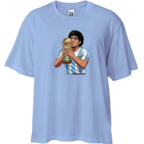 Футболка двонитка Oversize, Синій, з Марадоною та Кубком світу