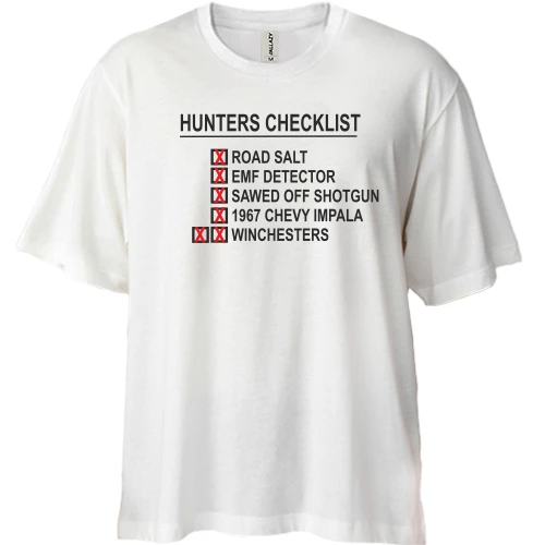 Футболка двонитка Oversize, Білий, с принтом Hunters checklist