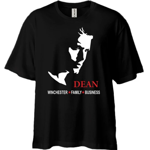 Футболка двонитка Oversize, Чорний, з принтом Dean Winchester