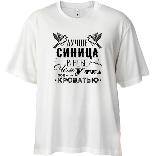Футболка двонитка Oversize, Білий, Краще синиця в небі ніж качка під ліжком