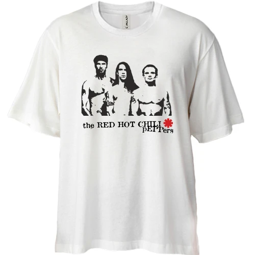 Футболка двунитка Oversize, Белый, Red Hot Chili Peppers (силуэты)
