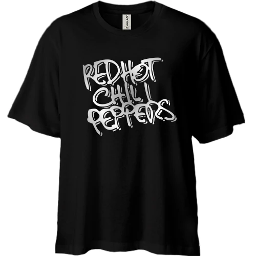 Футболка двунитка Oversize, Черный, Red Hot Chili Peppers (silver)