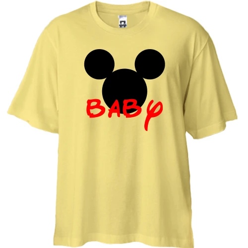 Футболка двунитка Oversize, Желтый, с силуэтом Мики "Baby"