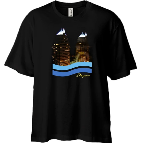 Футболка двунитка Oversize, Черный, Dnipro с "башнями"