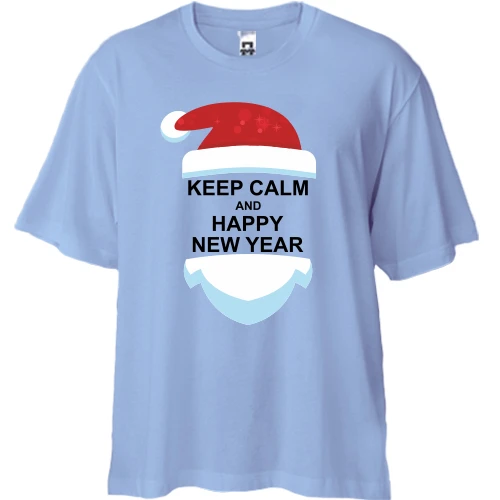 Футболка двонитка Oversize, Синій, Keep calm and Happy New Year