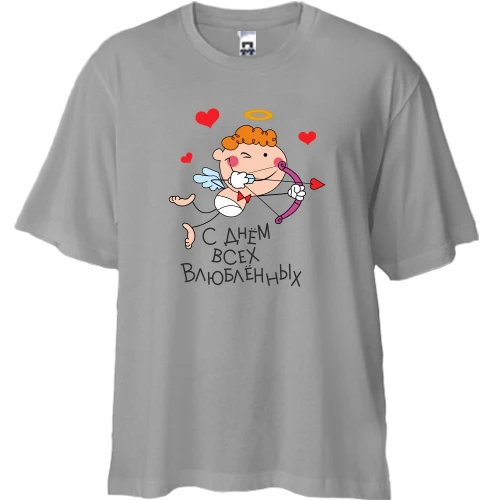 Футболка двунитка Oversize, Серый, с Амурчиком, луком и сердцами