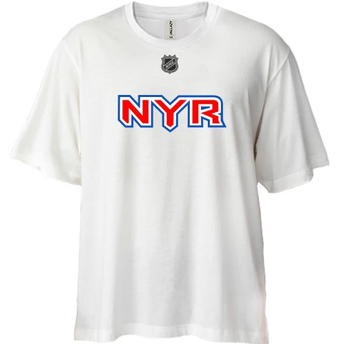 Футболка двунитка Oversize, Белый, New York Rangers с крупными буквами NYR