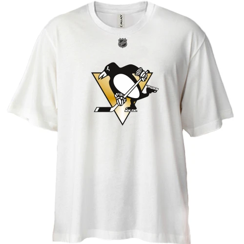 Футболка двунитка Oversize Pittsburgh Penguins с пингвином и золотым треугольником