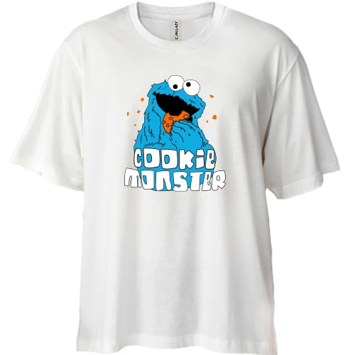 Футболка двунитка Oversize, Синий, Cookie monster ест печеньку