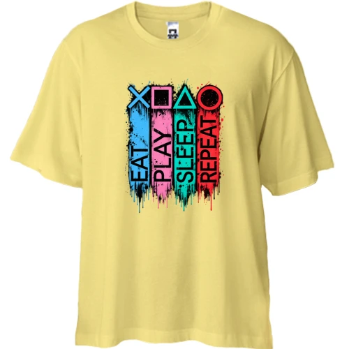 Футболка двонитка Oversize з написами Eat Play Sleep Repeat у стилі PS