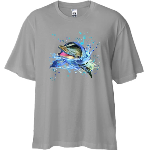 Футболка двонитка Oversize, Білий, з дельфіном що виглядає з води (1)