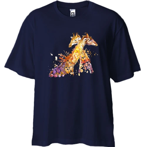 Футболка двунитка Oversize, Синий, с жирафами