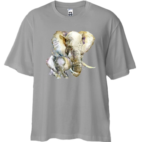 Футболка двунитка Oversize со слоном и слонёнком