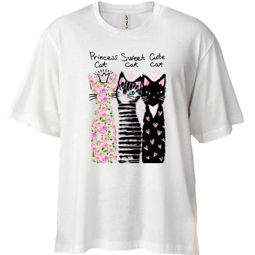 Футболка двонитка Oversize, Білий, Princess, Sweet and Cute cats