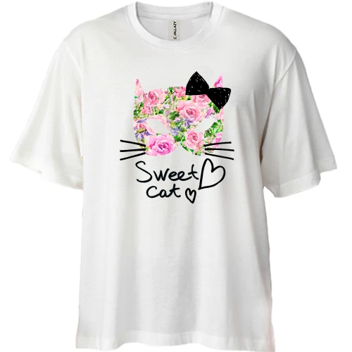 Футболка двонитка Oversize Sweet cat (з квітів)
