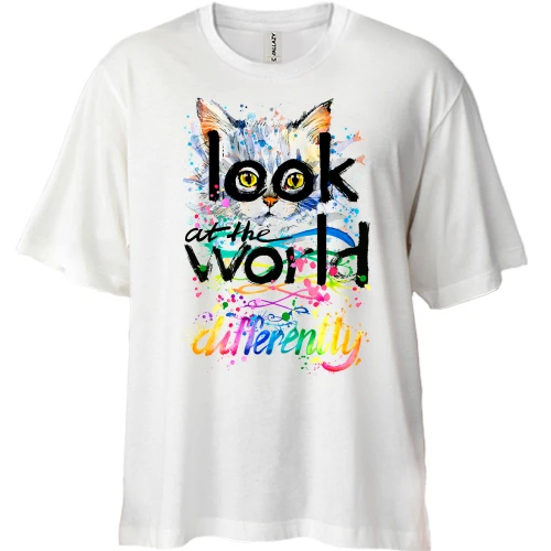 Футболка двонитка Oversize з кошеням Look at the world differently