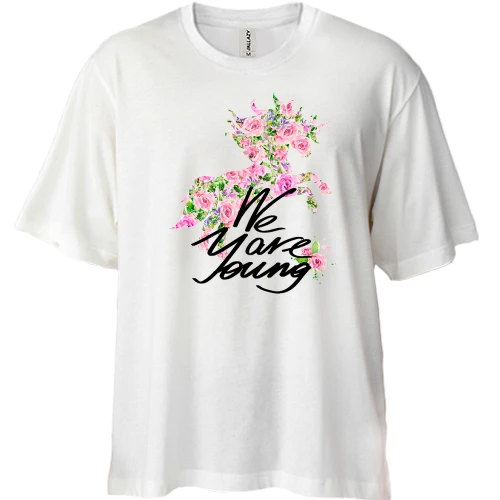 Футболка двунитка Oversize с цветочной лошадью We are young