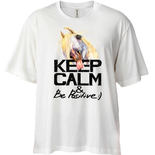 Футболка двунитка Oversize с лошадью Keep calm and be positive