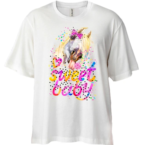 Футболка двунитка Oversize с лошадью Sweet baby