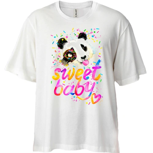Футболка двунитка Oversize, Белый, Sweet baby с пандой